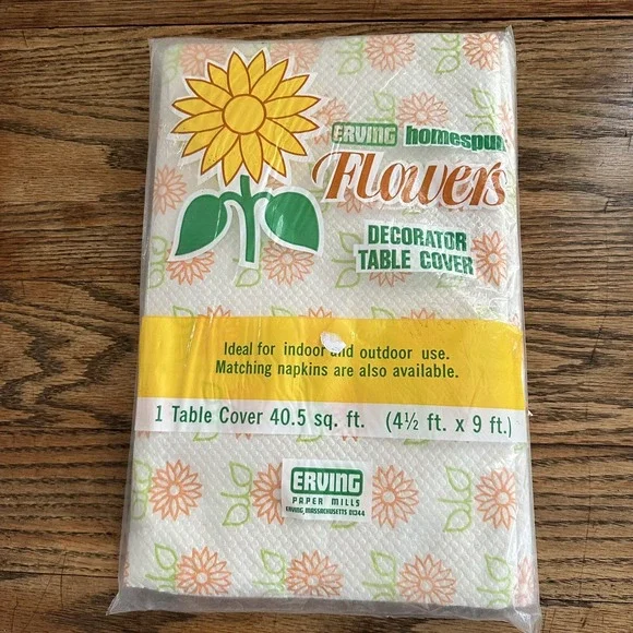 ERVING HOMESPUN TABLECLOTH FLOWERS‎ texture paper 2 ply 54x108 NOS Vintage