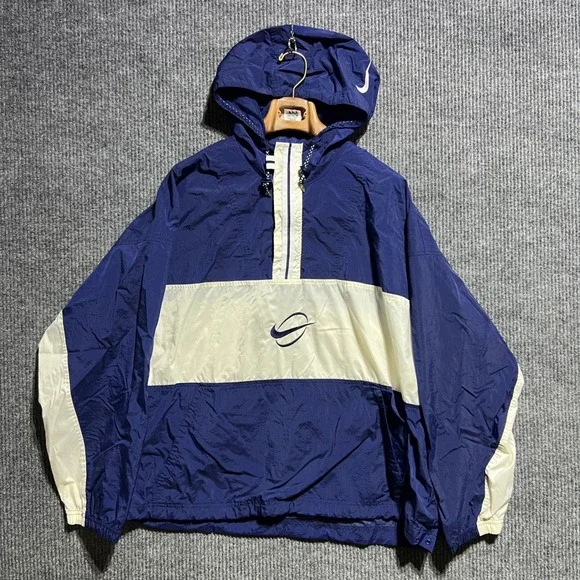 Vintage Nike Windbreaker Mens XL Blue Colorblock Anorak Hooded Pullover Jacket