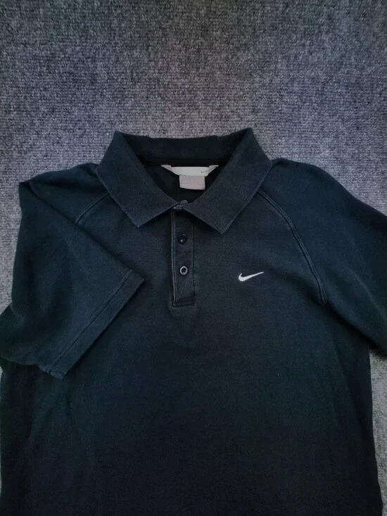 Nike Mens Medium Short Polo Shirt Solid Black Short Sleeve 100% Cotton W/ Swoosh