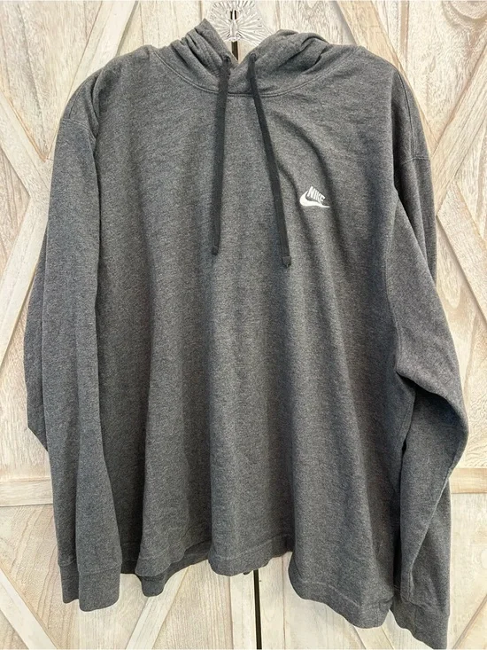 Nike Sportswear Club Jersey Hoodie 2XL Gray Cotton Pullover Swoosh XXL