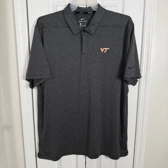 Nike Virginia Tech Polo XL Black Stripe Dri-FIT Golf Collegiate Athleisure VT