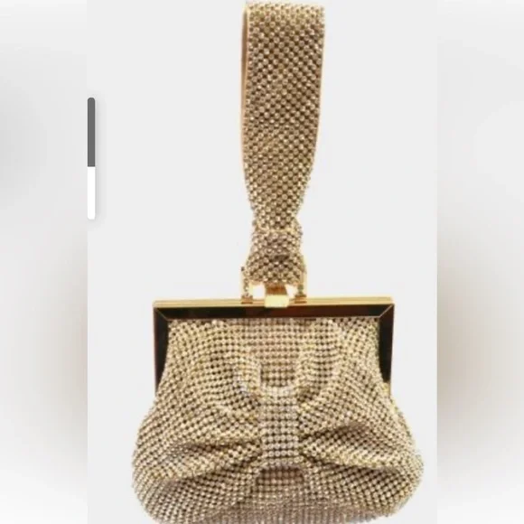 TASHA GOLD MESH RHINESTONE WRISTLET WITH CROSSBODY STRAP NWOT