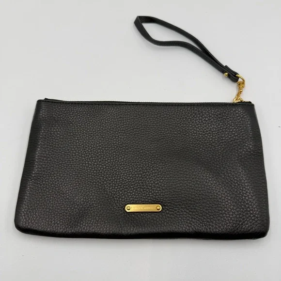 Rebecca‎ Minkoff Studded Wristlet OS Black Pebbled Leather Edgy Rockstar Clutch