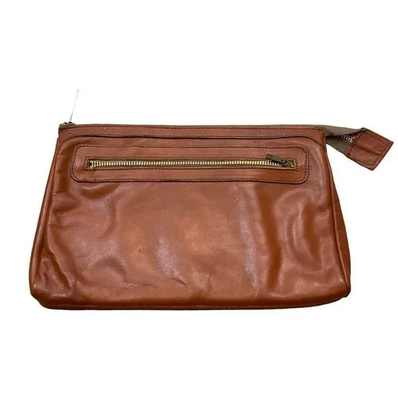 Vintage Genuine Leather‎ Brown Zipper Clutch Bag