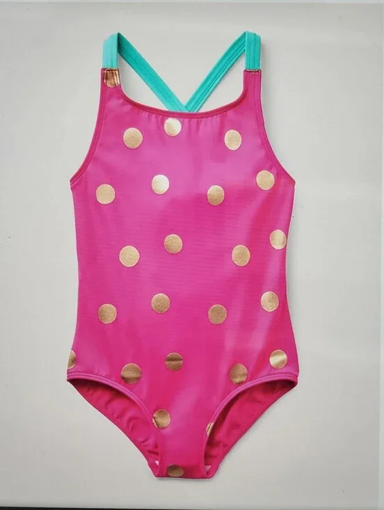 ♥️NWT♥️ Boden Girls Pink Polka Dot One-Piece Swimsuit with Crossback Straps