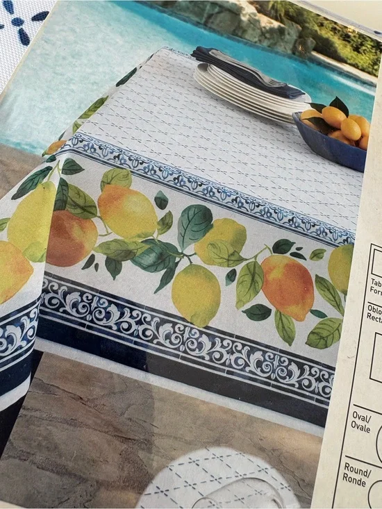 NWT Tuscany Citrus 60”x 80 Oblong Tablecloth-Blue & White Tile/Lemon Print