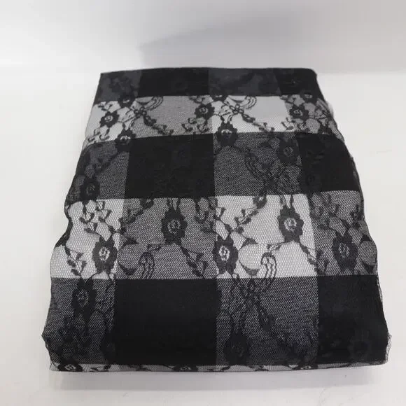 Flash World Reversible Tablecloth Black White Check Lace Rectangle 60X84 in