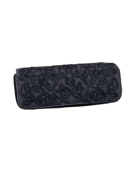 Adrienne Vittadini Embroidered Black Pony Hair Clutch