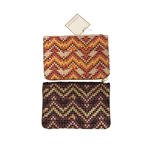 Shirahleah Set of Boho Beaded Zig Zag Wool Pouches‎ Clutch Embellished Hand Bag