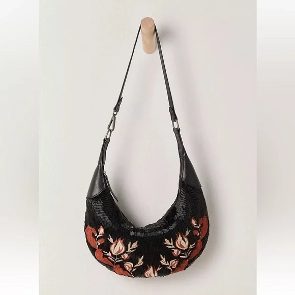 Free People Bugle Bead Clutch - Black NWT