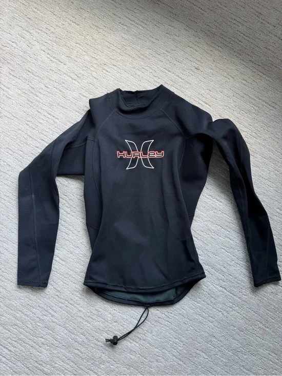 Hurley Kids Black Long Sleeve Rash Guard with Red Logo
