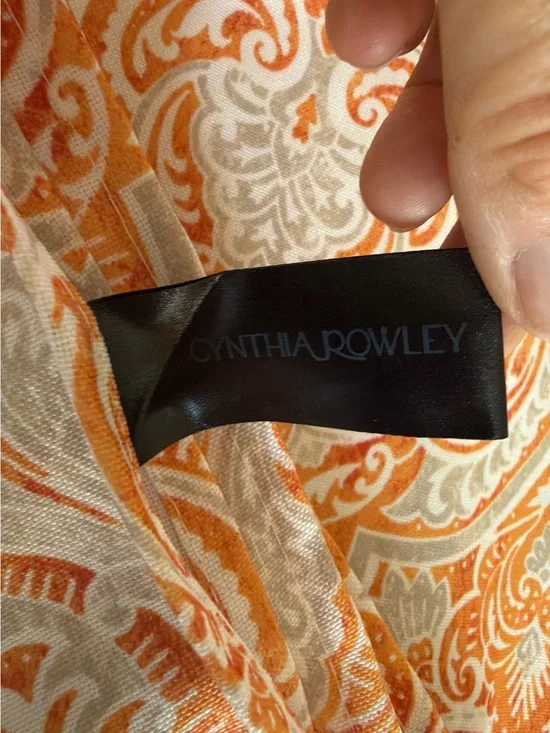 🍊☀️ Cynthia Rowley Orange & Taupe Large Rectangle Tablecloth ☀️🍂