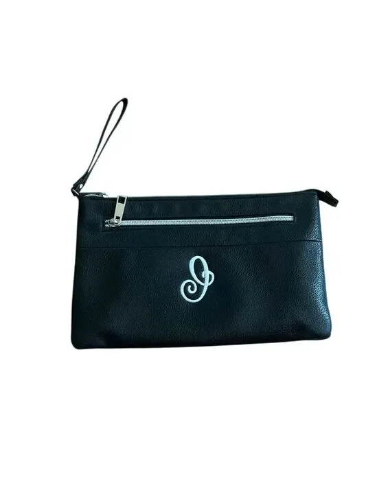 Black Wristlet Clutch with Embroidered J