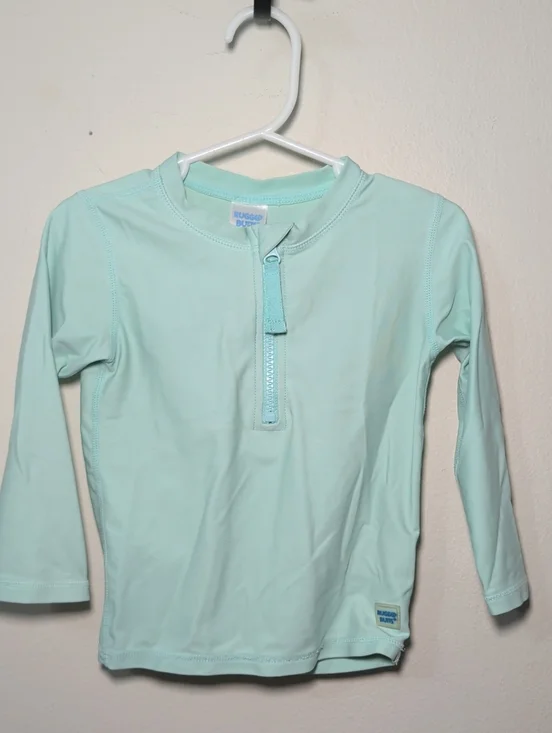 Rugged Butts Long Sleeve Rash Guard Mint Green Quarter Zip Swim Beach Size 2T