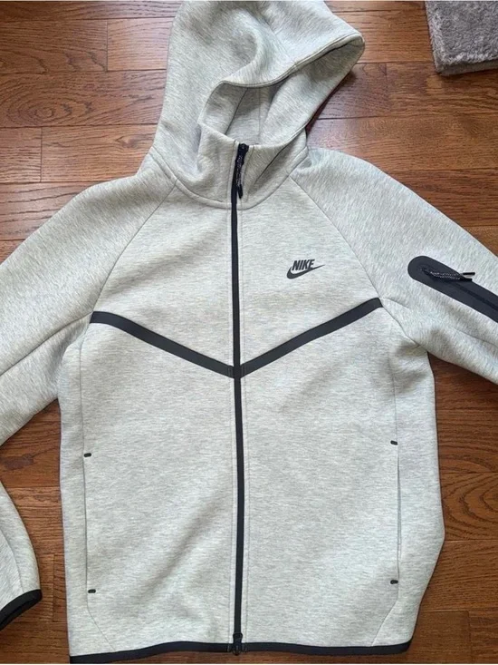 Nike Light Gray Full-Zip Performance Hoodie with Black Trim - Never Worn
