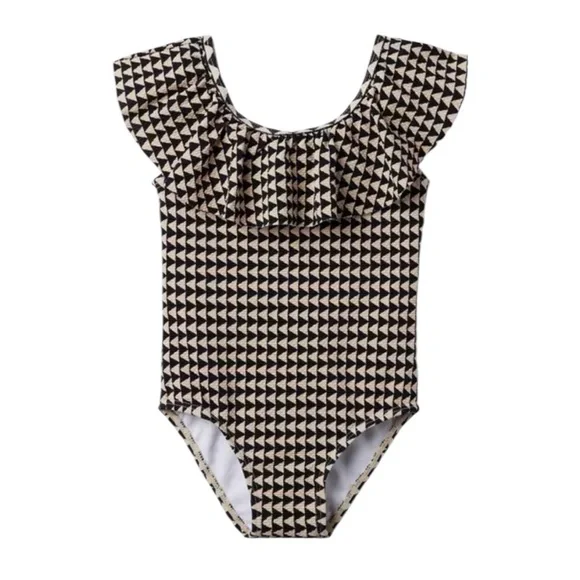 Janie and Jack‎ Girl’s Marshmallow Fluff Geo Print Ruffle Swimsuit Size 18