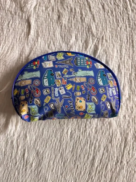 Blue travel-themed makeup/ pencil pouch #travel #makeup bag