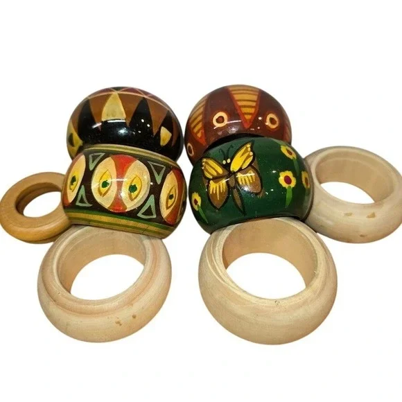 8 Total - Set of 4 Wooden Hand-Painted 2