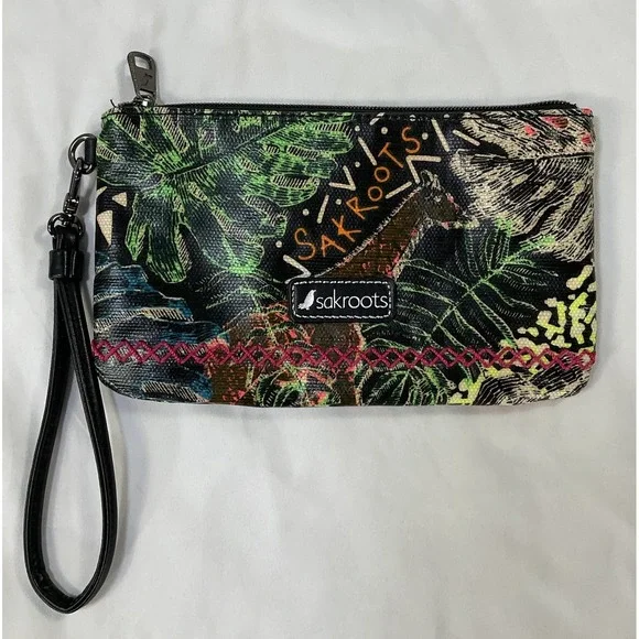Sakroots Cosmetic Make-Up Or Wristlet LARGE 5x9 Vinyl coat canvas Leafy Giraffe