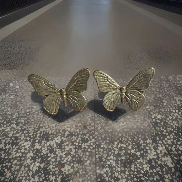 Set Of 2 Rosenthal Netter Brass Butterfly Napkin Rings Vintage MCM Retro