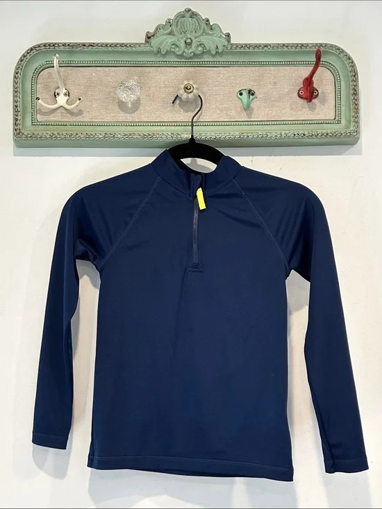 Crewcuts Navy Blue Kids Long-Sleeve Rashguard w Yellow Zip Pull small boys top s