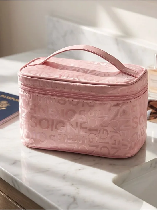 Pink Women’s Cosmetic Travel Case - Stylish Carry Handle