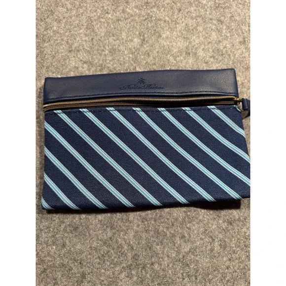 Brooks Brothers United Airlines Amenity Pouch Navy Blue Striped Travel Bag Case