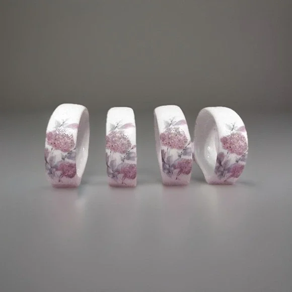 Vtg Fine Bone China Butterfly Floral Napkin Rings Set Of 4 Table Decor MCM
