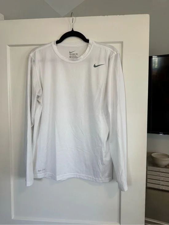 Nike White Long Sleeve Dri-FIT Crew Athletic Shirt