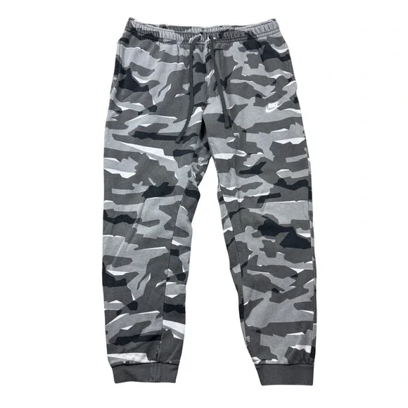 Nike Mens XXLT Club Fleece Camo Joggers Sweatpants Grey White Black Sportswear