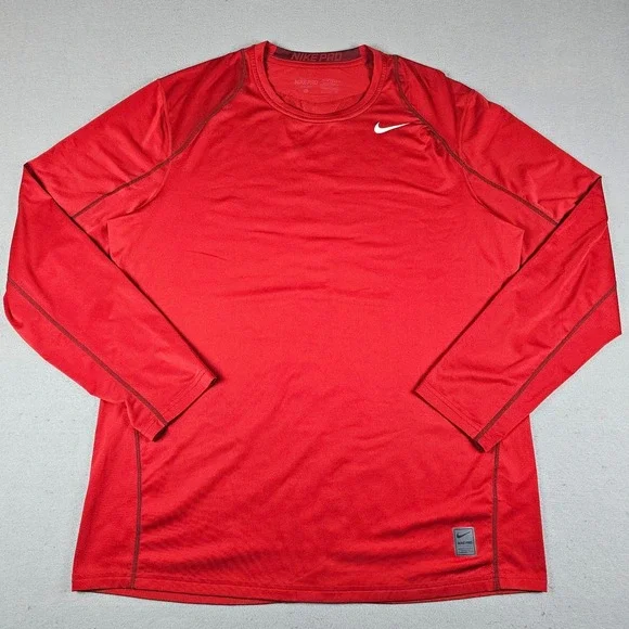 Nike Pro Base Layer Shirt Mens Extra Large Red Long Sleeve Fitted Dri-Fit Crew