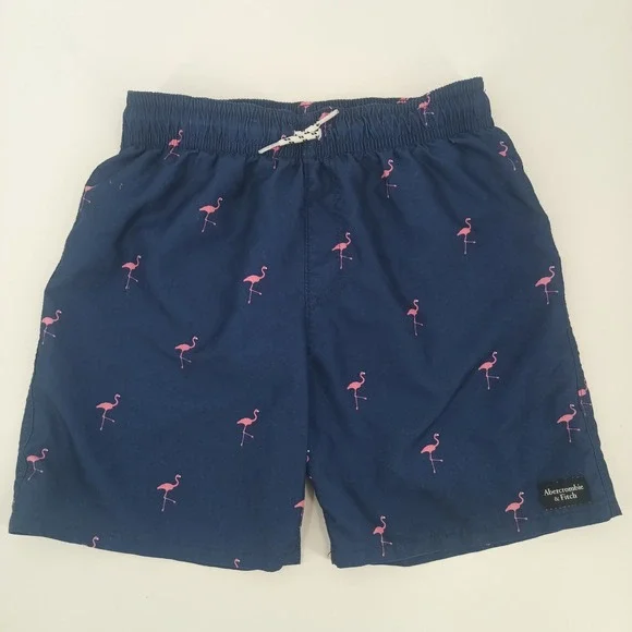 Abercrombie Kids Navy Pink Flamingo Swim Trunks Shorts Boys Sz 13/14 Mesh Lined