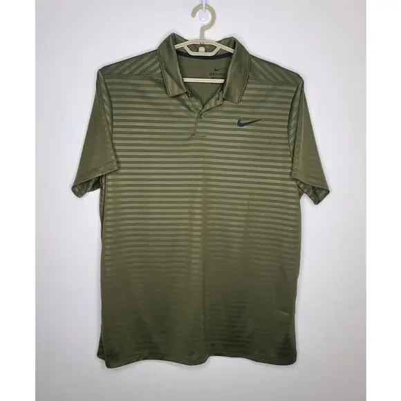 Nike Dri-fit green striped short sleeve polo shirt - XL