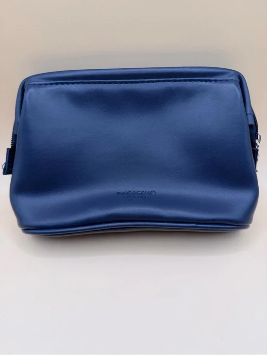 Salvatore Ferragamo Navy Makeup Cosmetic Toiletry Pouch