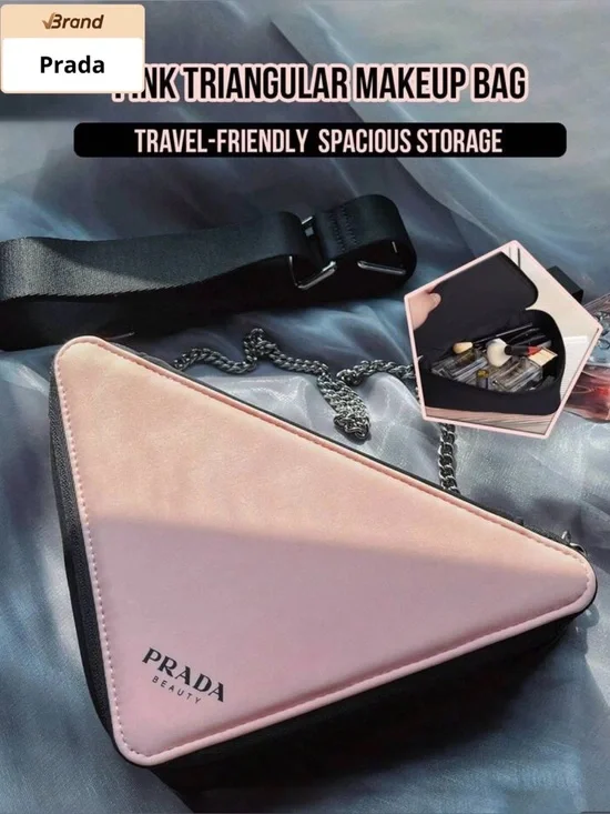 New Arrivals! Prada Beauty Pale Pink & Black Triangular Cosmetic Case .