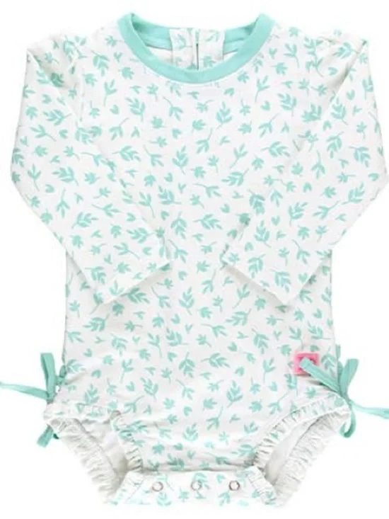RuffleButts Whimsical Charm Long Sleeve One Piece Rash Guard swimsuit 3-6 mo