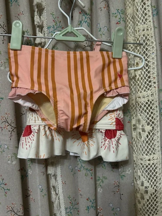 Pink Chicken Ruffle Bikini Set 12-18M | Sun‎ Print + Stripe Bottom