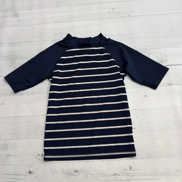 The children's place kids navy blue white striped swim rash guard 5/6