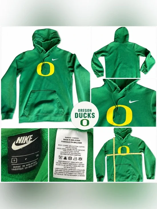 Nike Oregon Ducks Hoodie Men’s Small Green Yellow Big O Swoosh Pullover