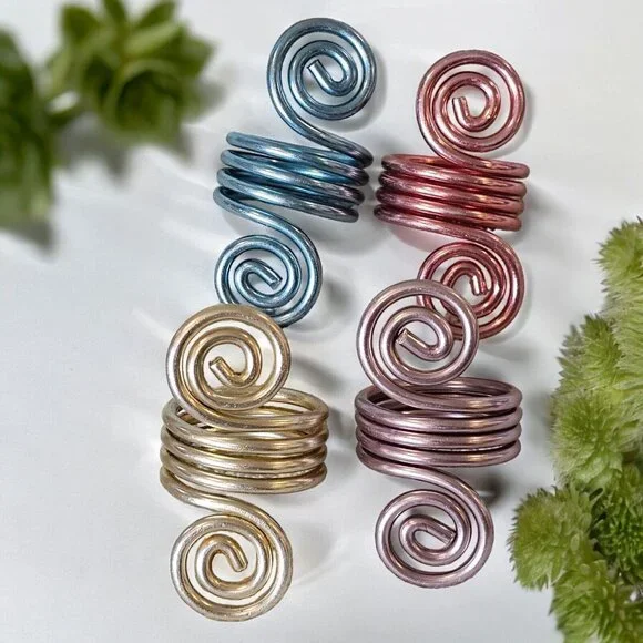 Spiral Metal Colored Napkin Rings Serviette Holders Eclectic Ornate Set‎ Of 4