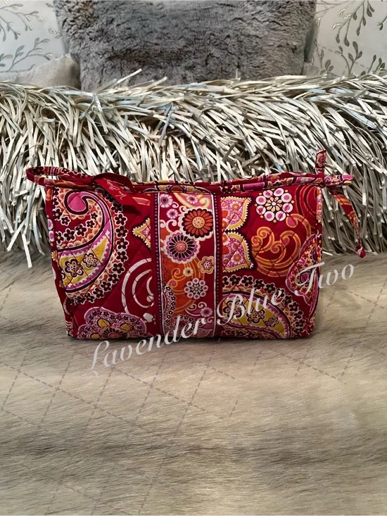 VERA BRADLEY Raspberry Fizz 2008 Bow Tie Cosmetic Case Lined Travel Red Pink Y2K