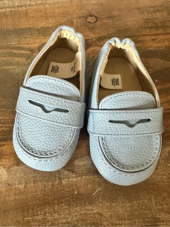 Janie and Jack Light Blue Leather Baby Loafers