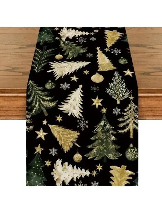 Christmas Tree Table Runner 13x90 Inch Snowflakes Stars Holiday Decor, New