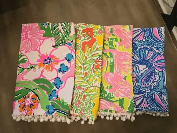 Lilly Pulitzer x Target Set 4 NAPKINS Squares 100% Cotton Pom Pom Trim
