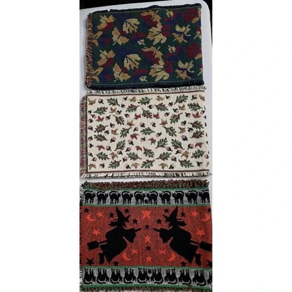 3pc W.C Deisgns Cotton Table‎ Runner Fall Autumn Halloween Raw Hem Decor Holiday