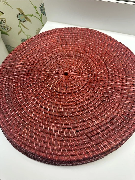 Set of 4 Round Woven Wicker Chargers/Placemats in Deep Red