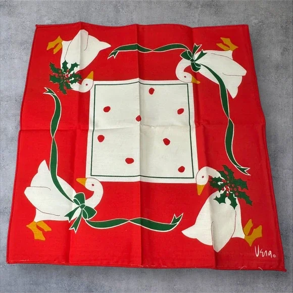 Vera Neumann‎ Christmas Geese Napkin Red Green Vintage Linen 16x17