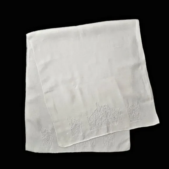Vintage Cottagecore Linen Embroidered Dresser Scarf Shabby Decor Retro 1950s
