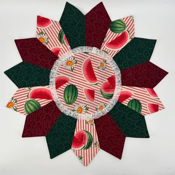 Handmade Watermelon Table Topper Quilted Star 30