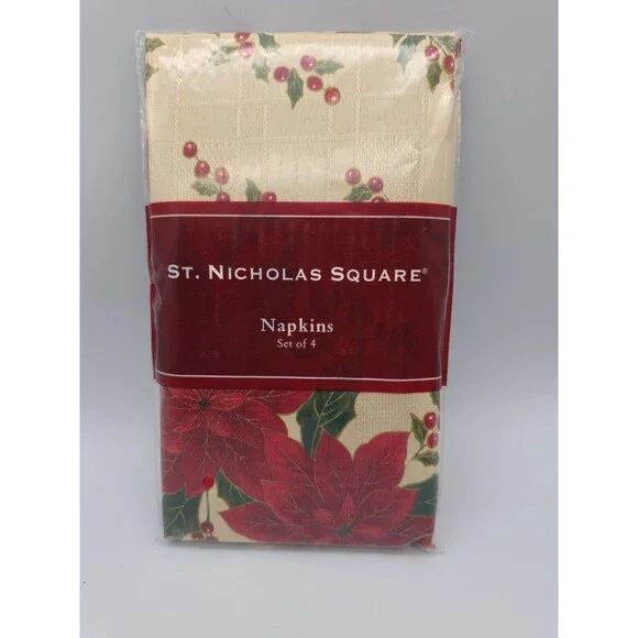 St. Nicholas Square Poinsettia Winter Splendor Set of 4 Napkins 19